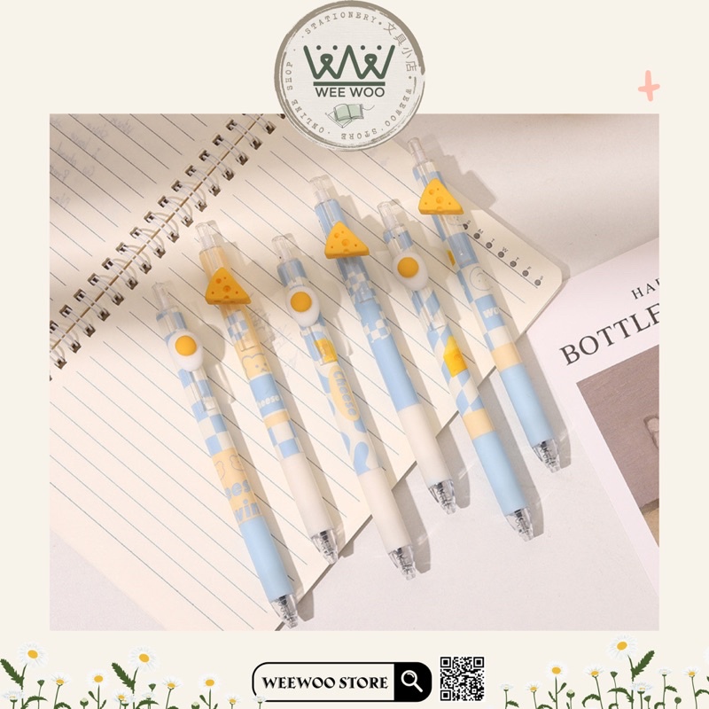 Bút gel bấm UMEI mực đen ngòi kim cao cấp thanh cài Cheese & Trứng rán - WeeWoo Store
