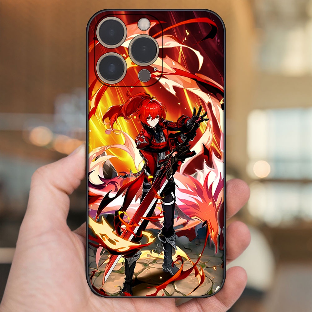 Ốp lưng iPhone 14 Pro dẻo đen cạnh vuông in hình Diluc Genshin Impact