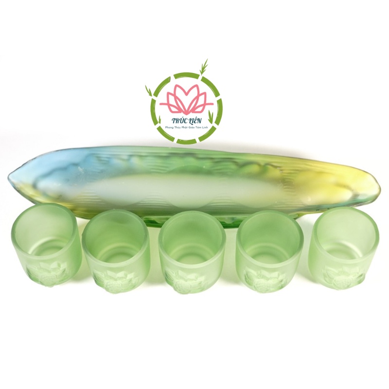 BỘ ÁN 5 LY NƯỚC THỜ CÚNG ĐÁ LƯU LY NHIỀU MÀU