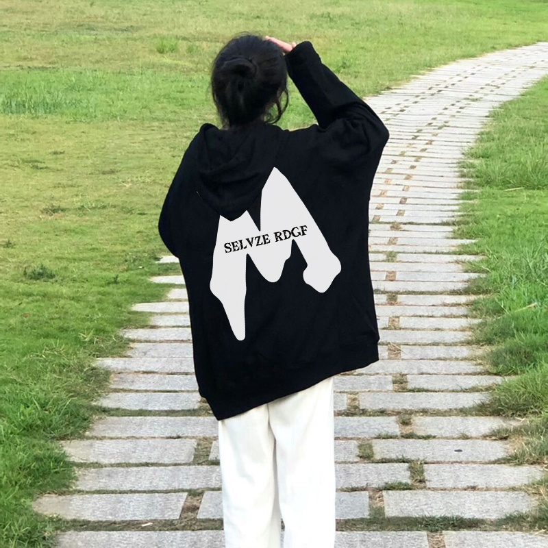 Áo hoodie SELVZE dáng rộng họa tiết cổ điển phong cách đường phố Mỹ thời trang dành cho nữ