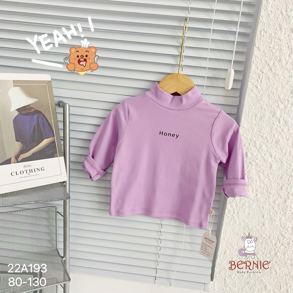 Áo cổ lọ tay dài unisex cho bé, áo cổ 3p cao cổ giữ ấm trơn màu basic dễ mặc Bernie (bảng bé gái)