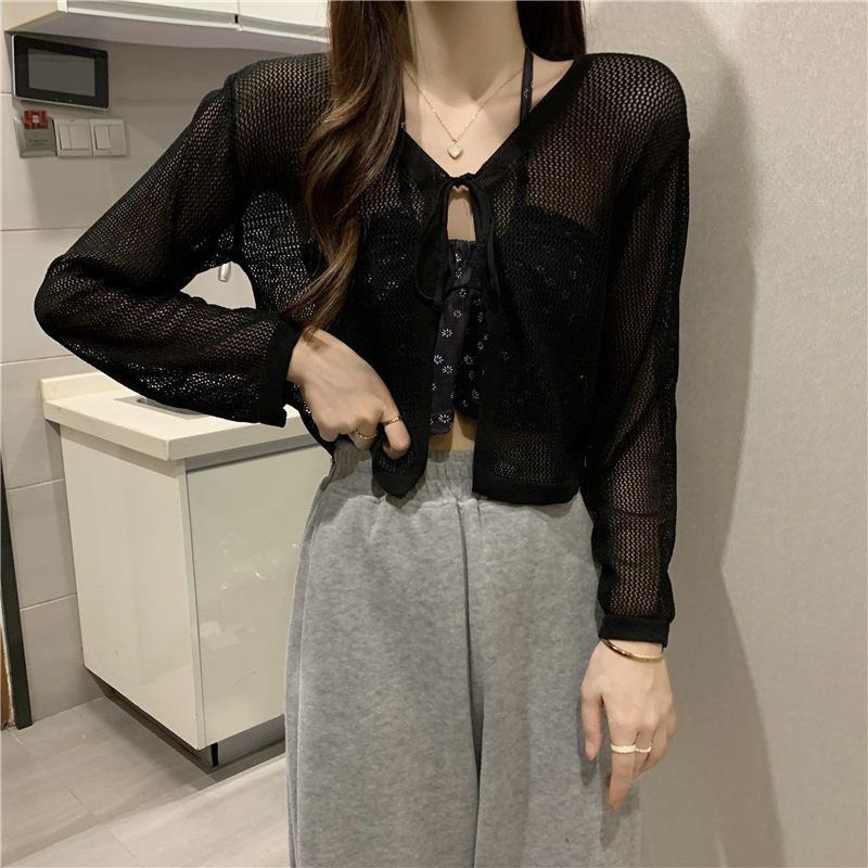 Áo Khoác Cardigan Len Lưới Tay Dài Buộc Dây | Smde Clothing