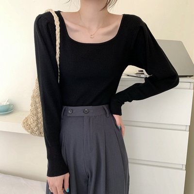 Áo dệt kim ZHELIHANGFEI tay dài dáng ôm quyến rũ trẻ trung phong cách Pháp