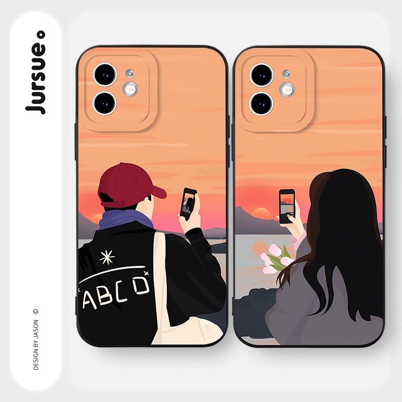 Ốp lưng JURSUE dẻo hình cặp đôi độc lạ nam nữ đen Cho iPhone 14 13 12 11 Pro Max SE 2020 X XR XS 8 7 ip 6S 6 Plus Y2491