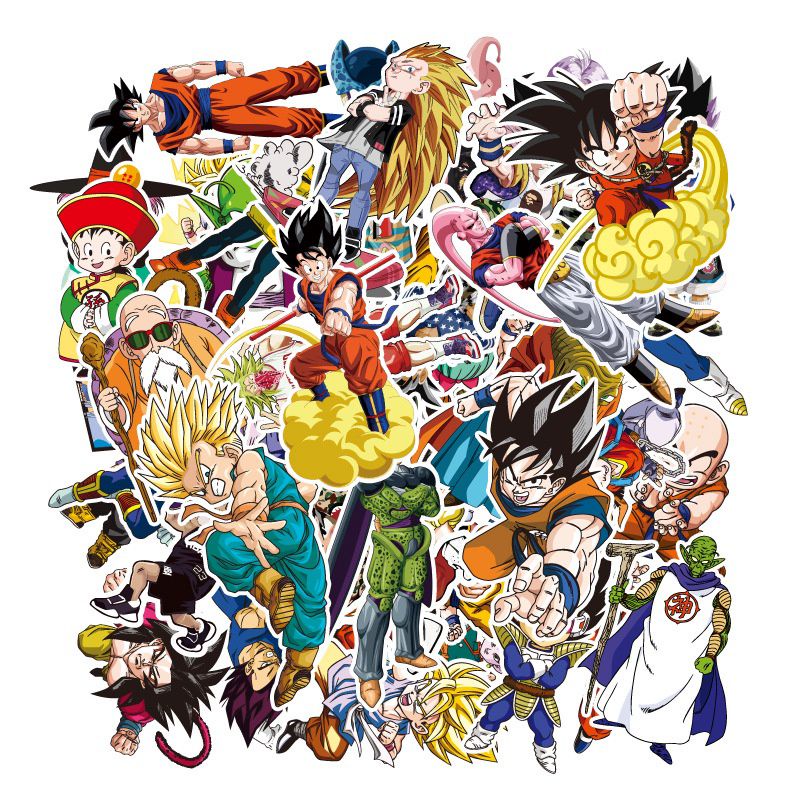 Combo 50 sticker decal Dragon Ball Bảy viên ngọc rồng Chống thấm nước, dán laptop mũ bảo hiểm vali đàn guitar