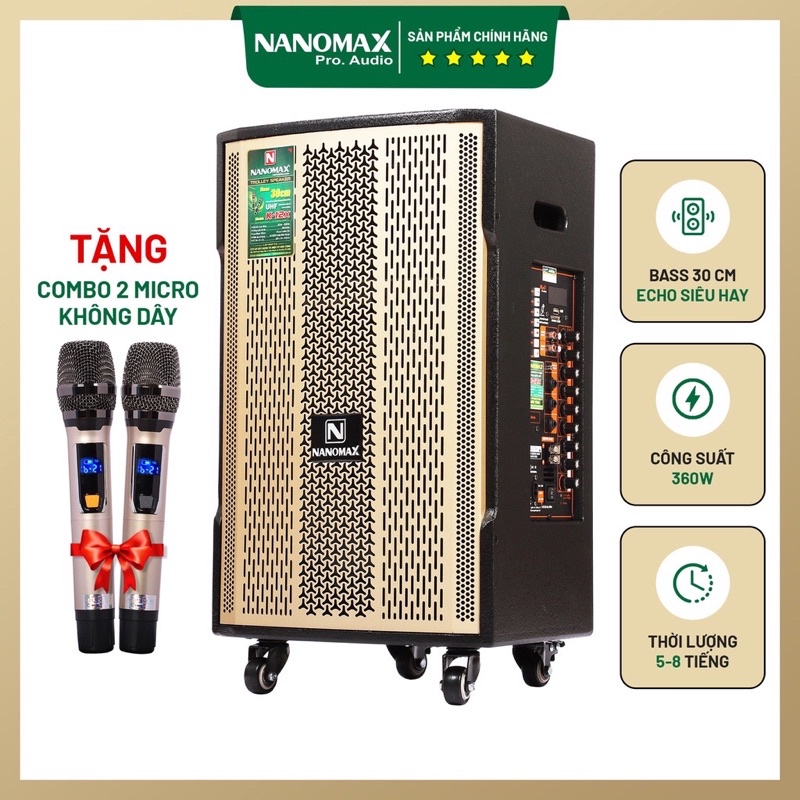 Loa Kéo Karaoke Nanomax SK-12X2 3 Tấc Công Suất 420W Tặng Kèm 2 Mic