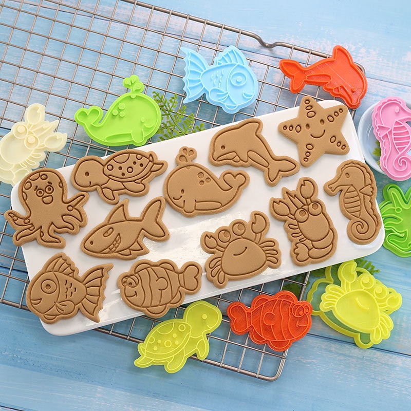 Bộ 8 cutter nhựa tạo hình bánh quy Sinh vật biển