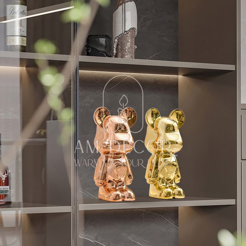 Tượng Gấu Bearbrick gốm heo đất tiết kiệm phong cách Bắc Âu decor trang trí bàn học, quà tặng sang trọng - AM Decor