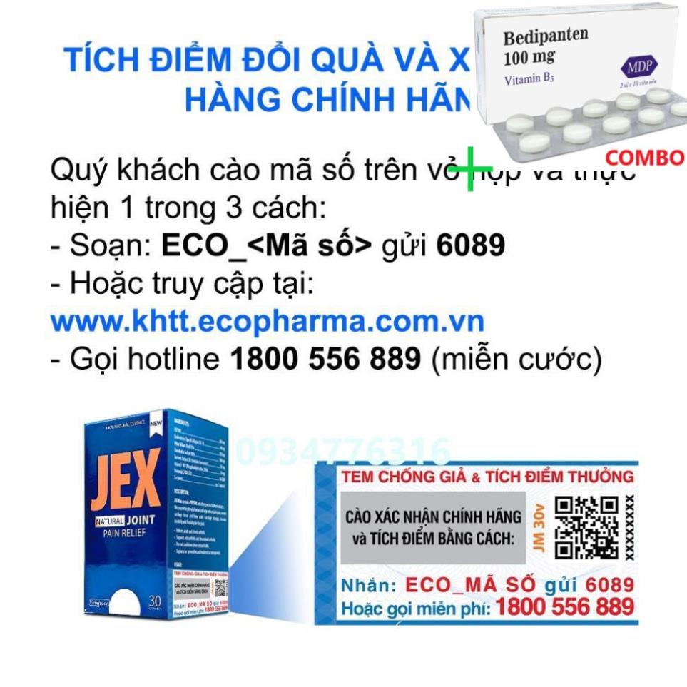 Combo Bedipanten 100mg +  Viên uống JEX giảm đau, bảo vệ xương khớp (15 viên)