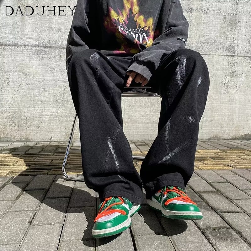 DaDuHey Fashion Brand Ins High Street Paint Spots Jeans Men's Autumn Loose Straight Pants Hip-Hop Fashion Casual Pants