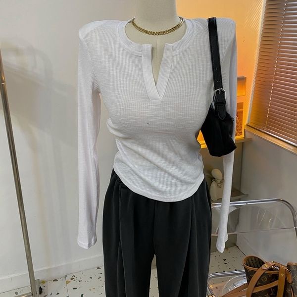 Bán Chạy!F &amp; X Áo Thu Đông Đáy Có Màu Tình Yêu!Áo Thun Dệt Kim Tay Dài Dáng Ngắn Cổ Chữ V Có Đệm Ngực Màu Xanh Dương Hồng Đẹp Mắt Mùa Thu Đông Độc Đáo