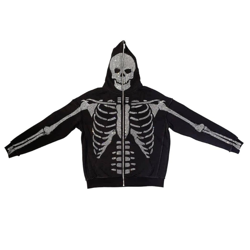 Comereally Áo Khoác hoodie Có Khóa Kéo In Hình Bộ Xương halloween Thời Trang Thu Đông Cho Nữ