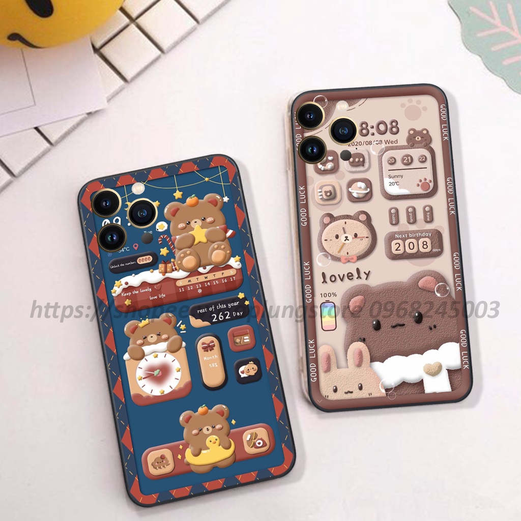 Ốp Iphone 13/ 13Mini/ 13 Pro/ 13 Pro Max bộ hình bear lovely,merry christmase,mill tea cute viền vuông bảo vệ camera