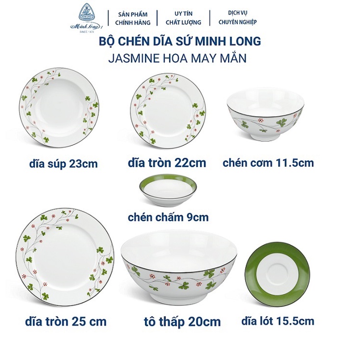 Bộ tô chén dĩa sứ Hoa May Mắn sứ Minh Long 11 món - tô chén dĩa sứ hoa may mắn sứ minh long
