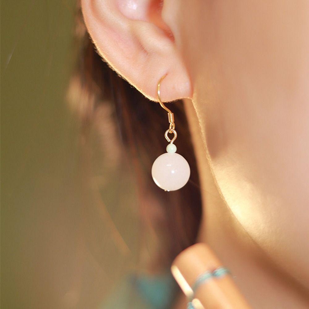 Khuyên Tai Lủng Lẳng Xỏ Hạt Đồng Xanh Lá Thiết Kế Thời Trang Cổ Điển Cho