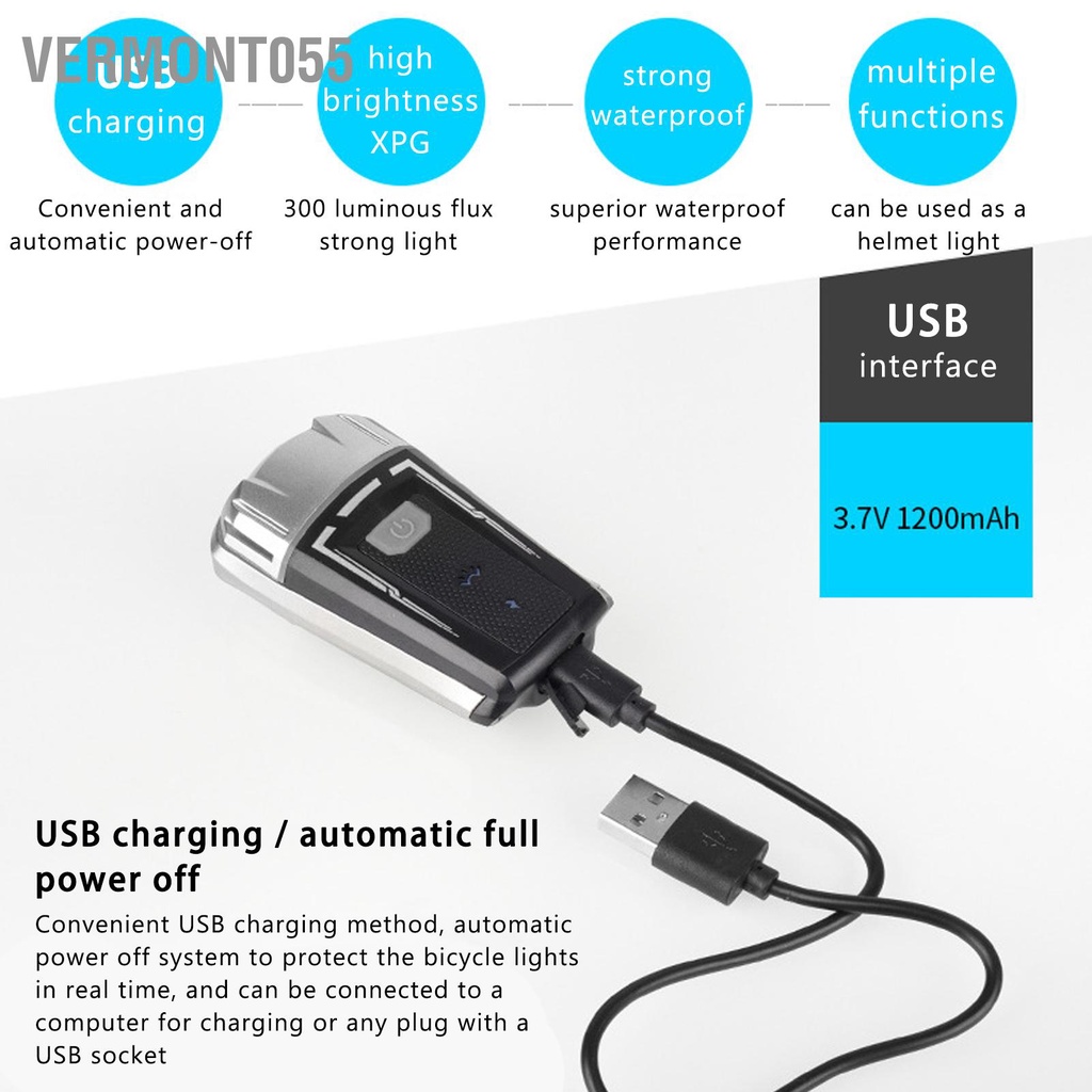 Có thể bán buôn Đèn pha LED có thể sạc lại USB xe đạp chống nước 4 chế độ trước mũ bảo hiểm cho để đi ngoài trời Vermont055 Hàng giao ngay