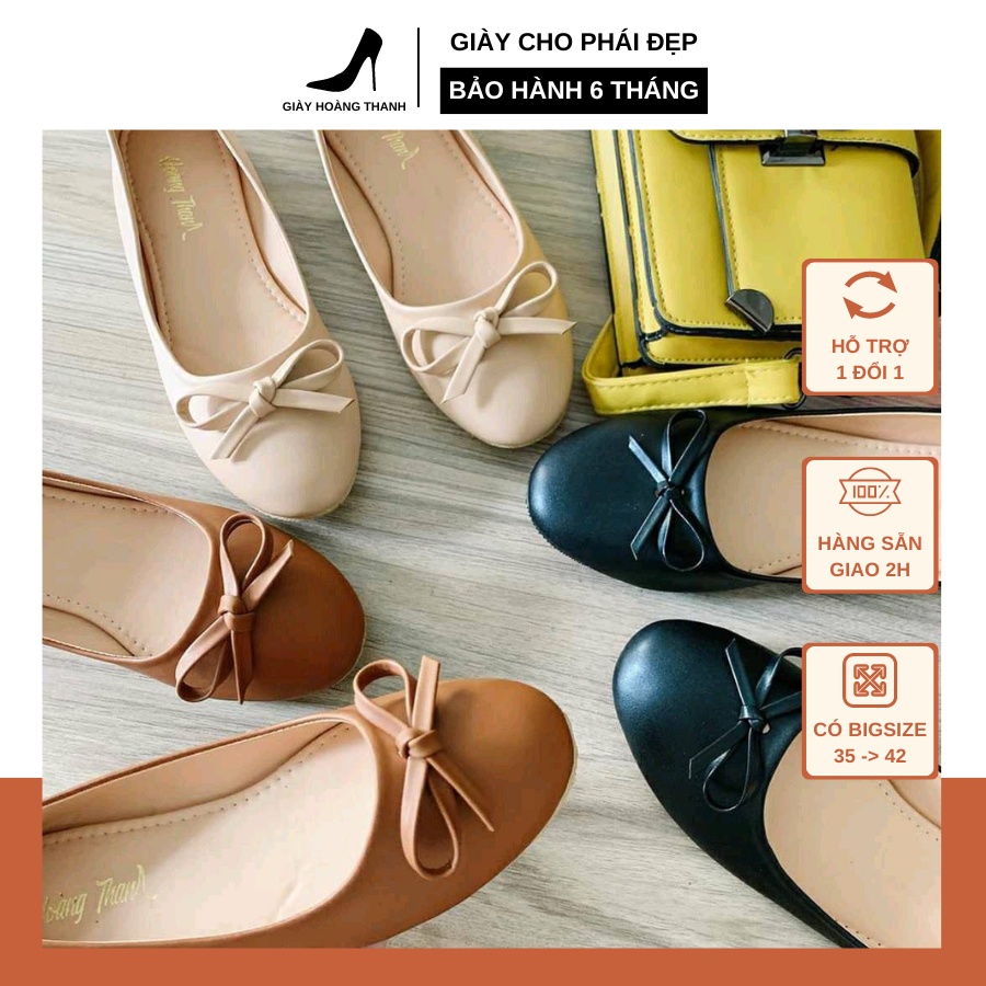 Giày Bệt Nữ Mũi Tròn Phối Nơ Giày Búp Bê Size Lớn Hoàng Thanh A06