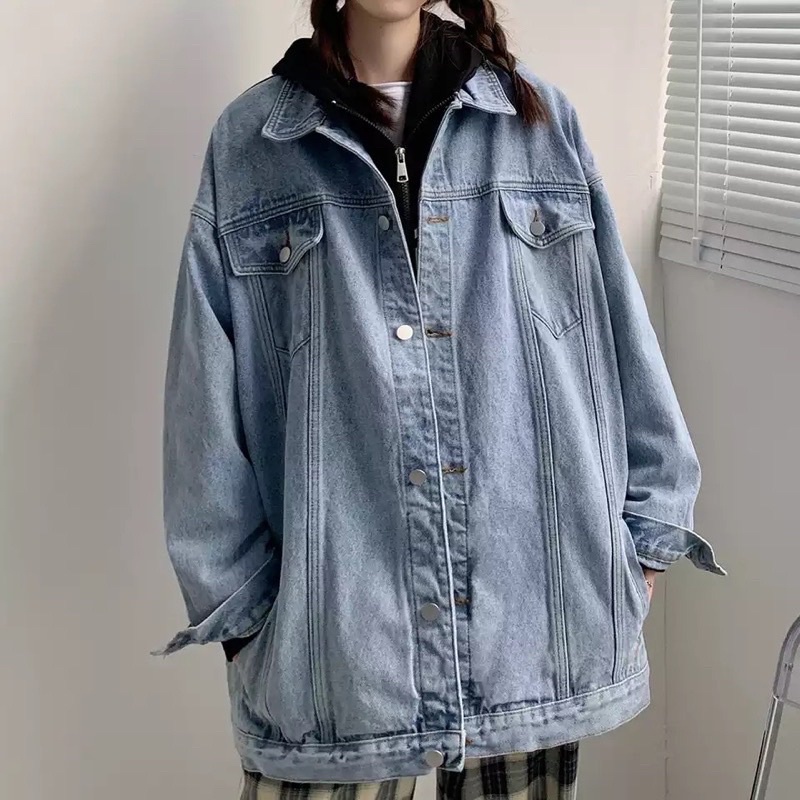 Áo Khoác Jeans Nam Nữ Màu Xanh Và Xám From Rộng Dáng Suông Phong Cách Hàn Quốc, Thời Trang Unisex