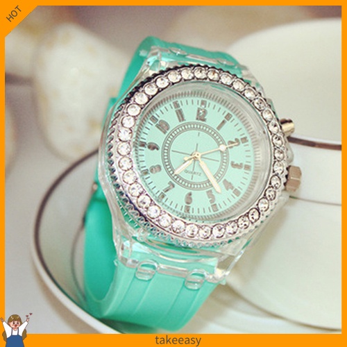 Đồng hồ Geneva đính đá thay đổi 7 màu dạ quang dành cho nam và nữ