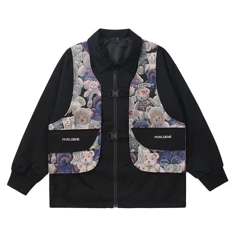 Áo Khoác Giả Hai Lớp Dáng Rộng Thêu Hình Gấu Thời Trang Trung Hoa Cho Nam [M-2XL]