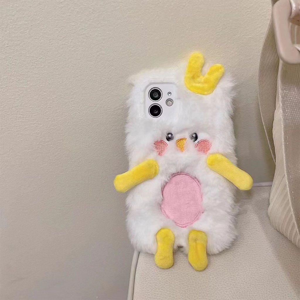 Ốp Điện Thoại Phủ Lông Mềm Hình Chú Gà 3D Dễ Thương Cho iPhone 14 12 11 13 7 8 Plus 6s Pro max xr xs max