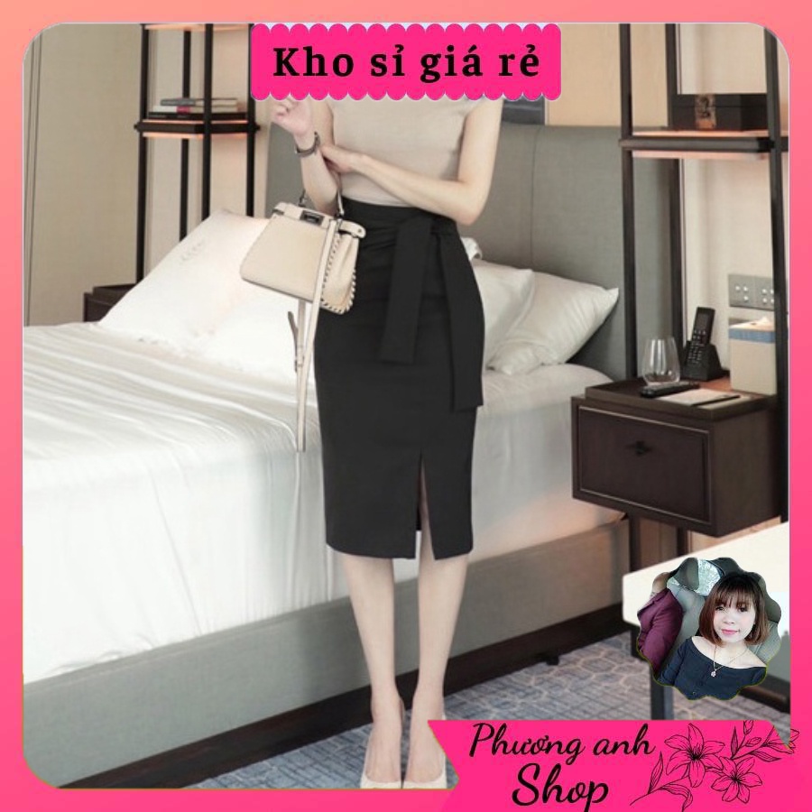 Chân váy công sở kiểu thắt nơ eo có sẻ trước 15cm, dài váy 60cm