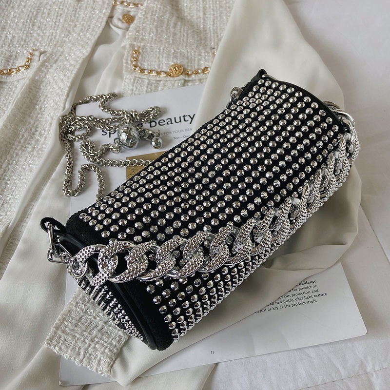 Túi Đeo Vai Hình Trụ Đính Kim Cương Giả Cao Cấp Thời Trang 2022 Cho Nữ