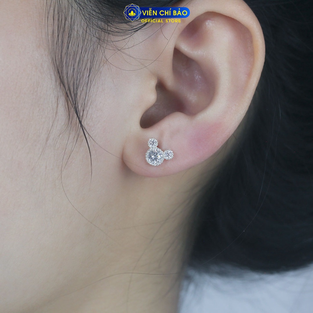 Bông tai chuột Mic.key đính đá chất liệu bạc 925 thời trang phụ kiện trang sức Viễn Chí Bảo B400215