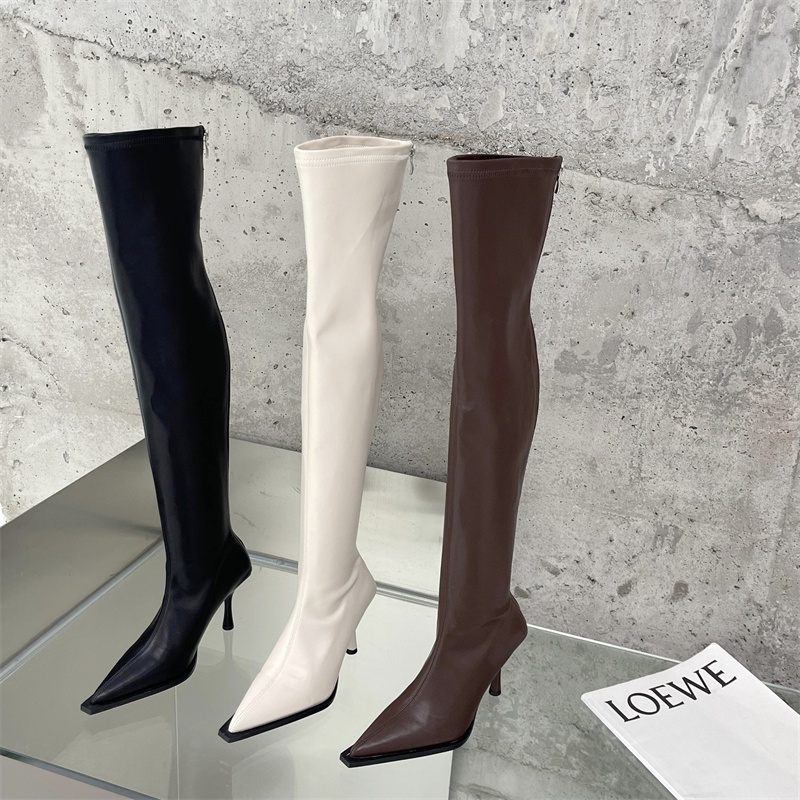 [Sẵn] Bốt Đùi đàn hồi trên gối giày bốt mũi nhọn gót nhọn cao 8cm sexy QCCC D112