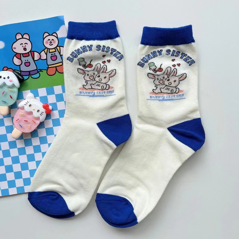 Tất Màu Trơn Họa Tiết Hoạt Hình Dễ Thương Phong Cách Retro Mỹ