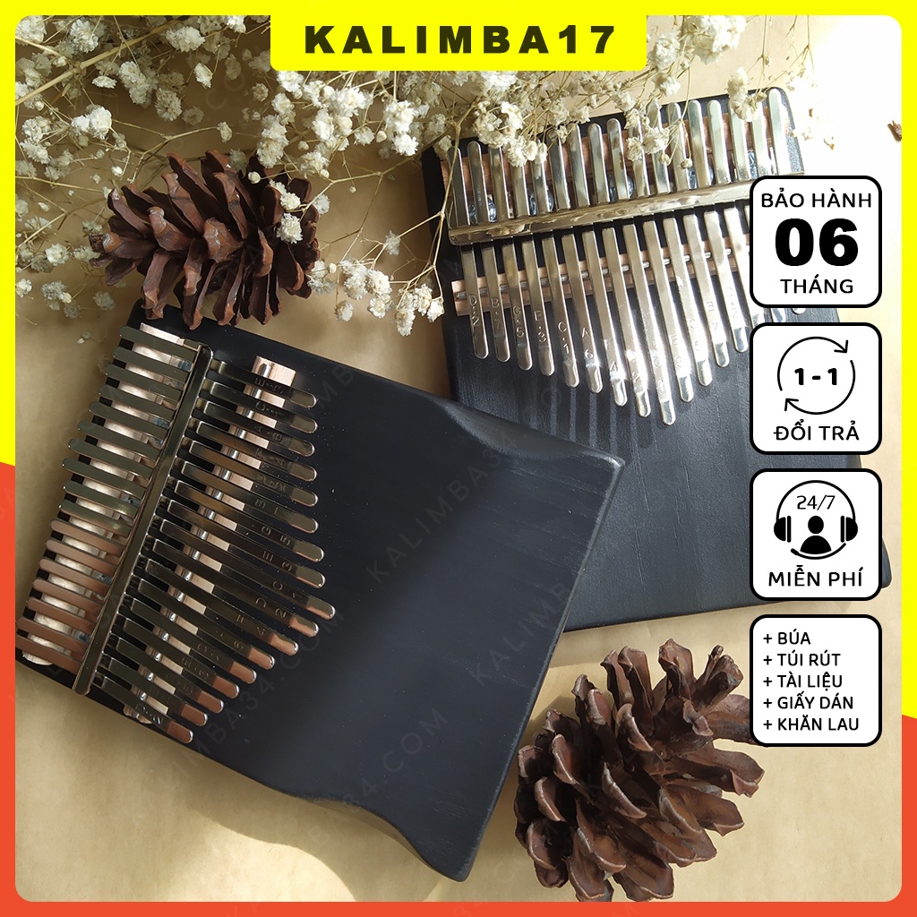 Đàn kalimba 17 phím màu đen KL34, Kalimba gỗ nguyên khối Manhogany , Piano ngón tay cái âm vang hay không tịt