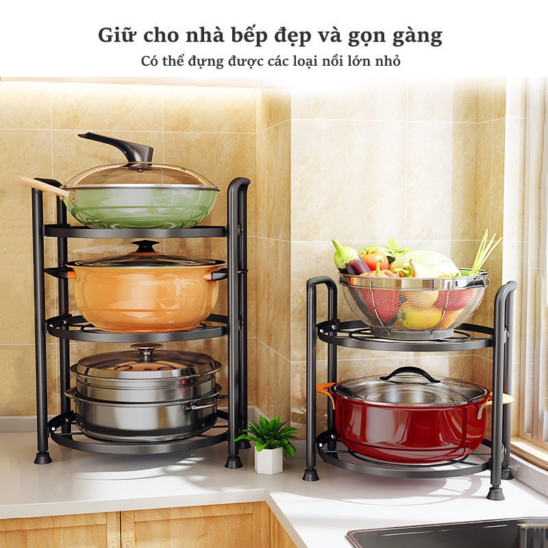 GSlife Kệ Để Nồi Nhà Bếp Đa Năng-Có Thể Đựng Trên Bàn/Góc Tiết Kiệm Không Gian, Thép Carbon Màu Đen