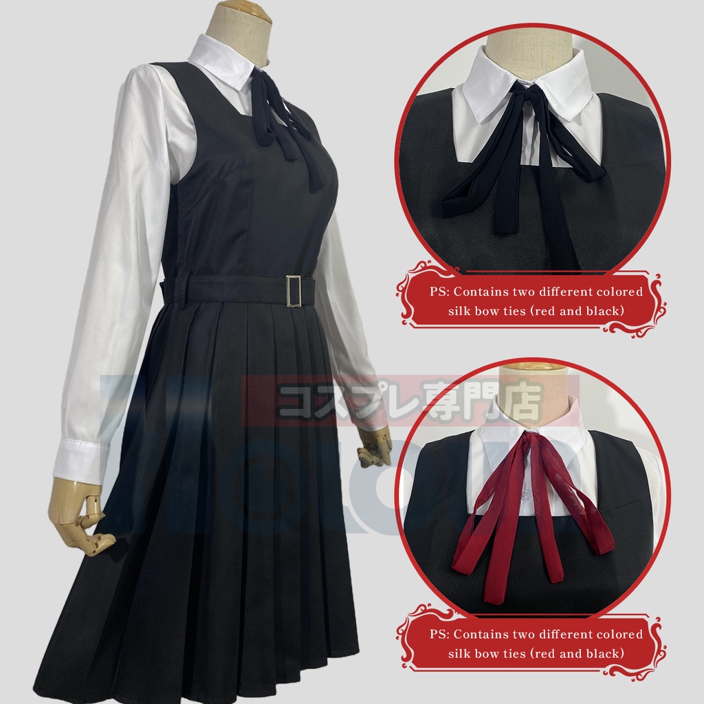 HOLOUN Anime Chainsaw Man Cosplay Costume Mitaka Asa War Devil Black Dress Long Version School Uniform Bộ Đồng Phục 2 Dây Ruy Băng Dài Màu Đen Hóa Trang Nhân Vật Halloween Christmas