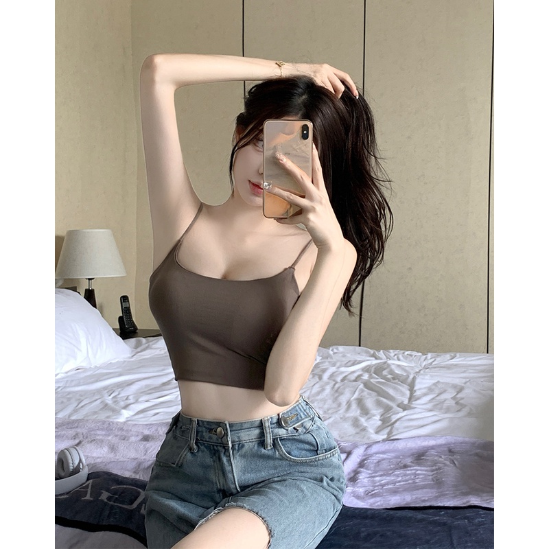 Cocory vn Áo Croptop Sát Nách Màu Trơn Có Mút Đệm Ngực 9 Màu Sắc Lựa Chọn Thời Trang Mùa Hè