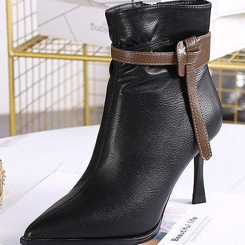 Giày Bốt Cao Gót Mũi Nhọn Phối Nhung Thời Trang Thu Đông Mới 2022