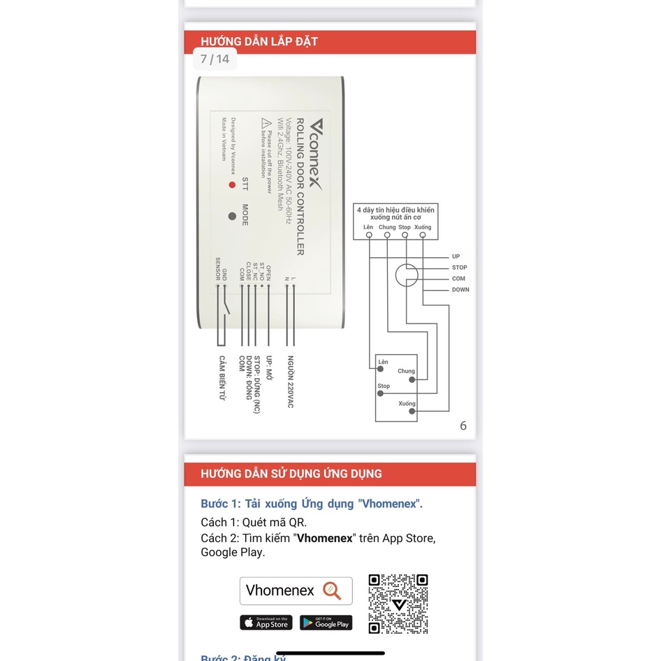 Modul Điều Khiển Cửa Cuốn Thông Minh Vconnex, Smart home, Điều khiển Cửa Cuốn Từ Xa Qua Điện Thoại