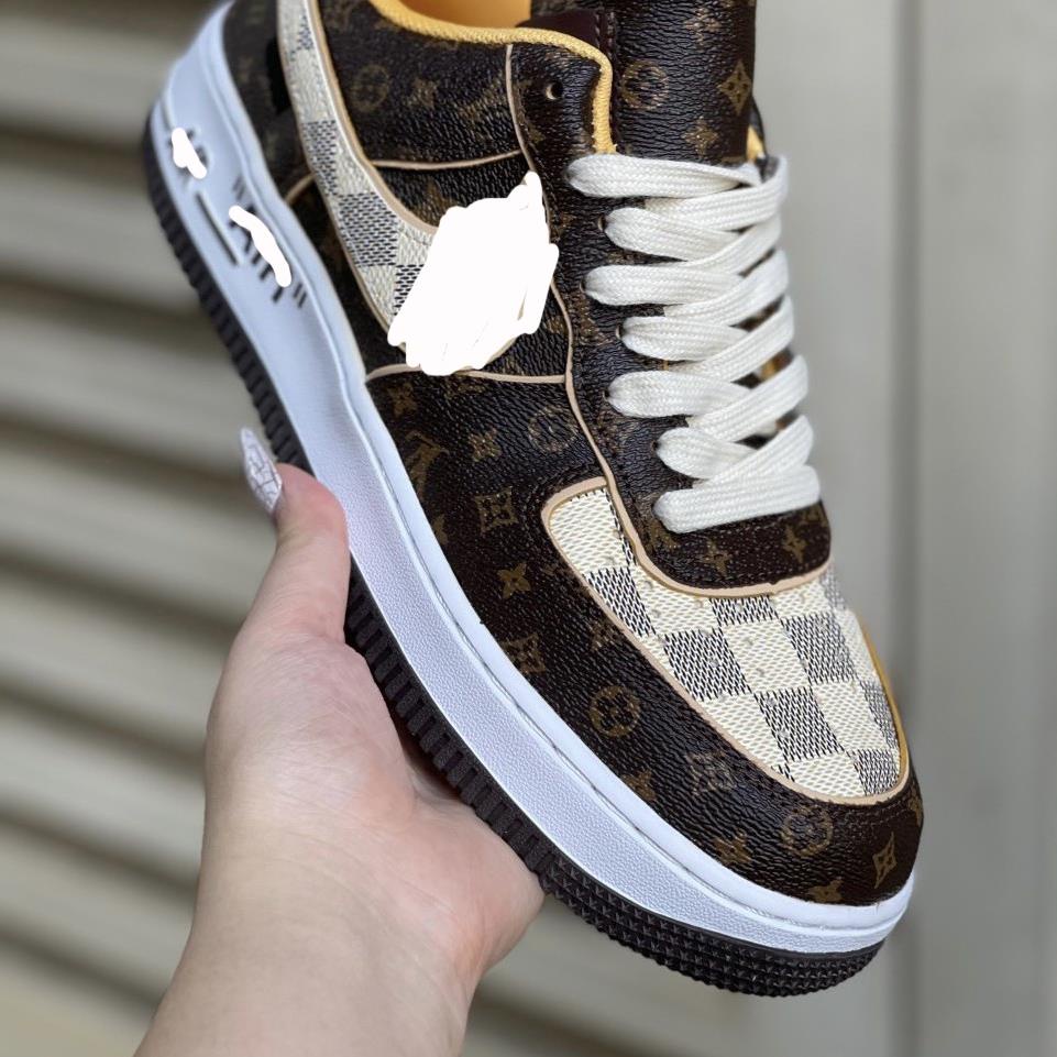 Giày LV nâu phiên bản cao cấp , giày neaker nam nữ AF1 LV nâu full size