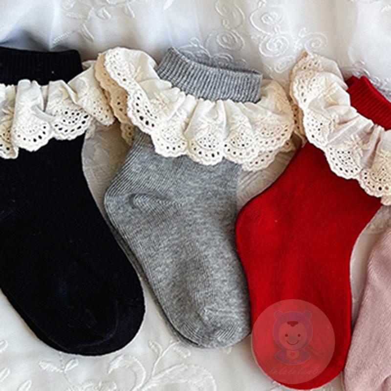 Laa6- Tất Ren Nhún Bèo Thoáng Khí Co Giãn Công Chúa Dễ Thương Cho Bé Gái