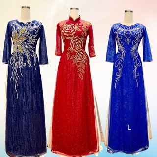 Áo Dài Bà Sui Cao Cấp Đính kết pha lê và hạt cườm cao cấp cho sự lấp lánh và sự sang trọng cho các bà Mẹ