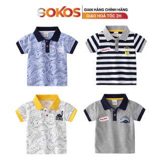 Áo polo cho bé trai cộc tay in hình khủng long
