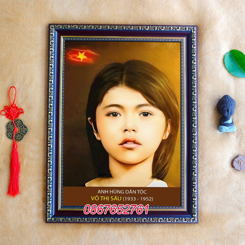 Tranh Chị Võ Thị Sáu gồm khung 38x50cm y ảnh