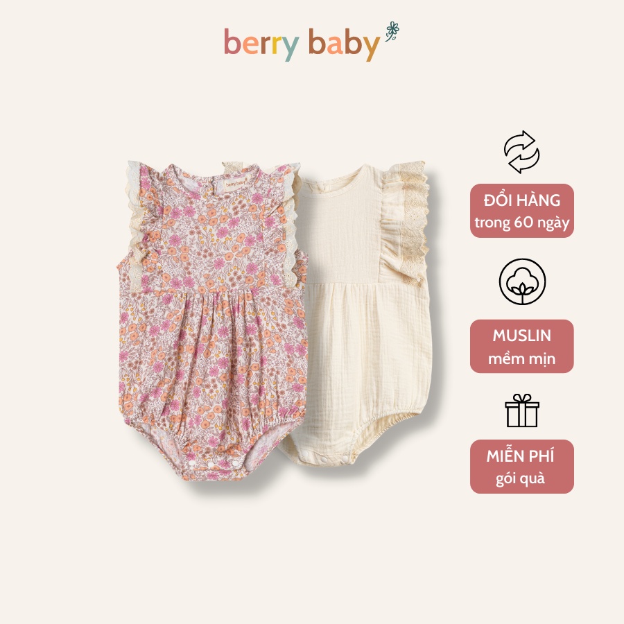 Áo liền quần bé gái berry vai cánh tiên nhiều màu vải xô muslin mềm mịn lou - ảnh sản phẩm 1