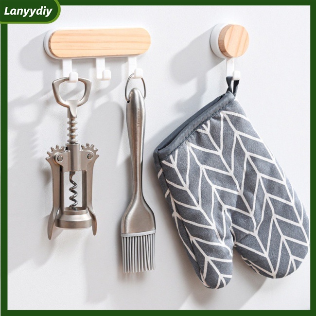 Lanydiy SUPO Depot - Móc Treo Đồ Dán Tường Bằng Gỗ Tự Dính Miễn Phí - Dòng Màu Trắng