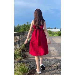 Đầm 2 dây nơ lưng màu đỏ