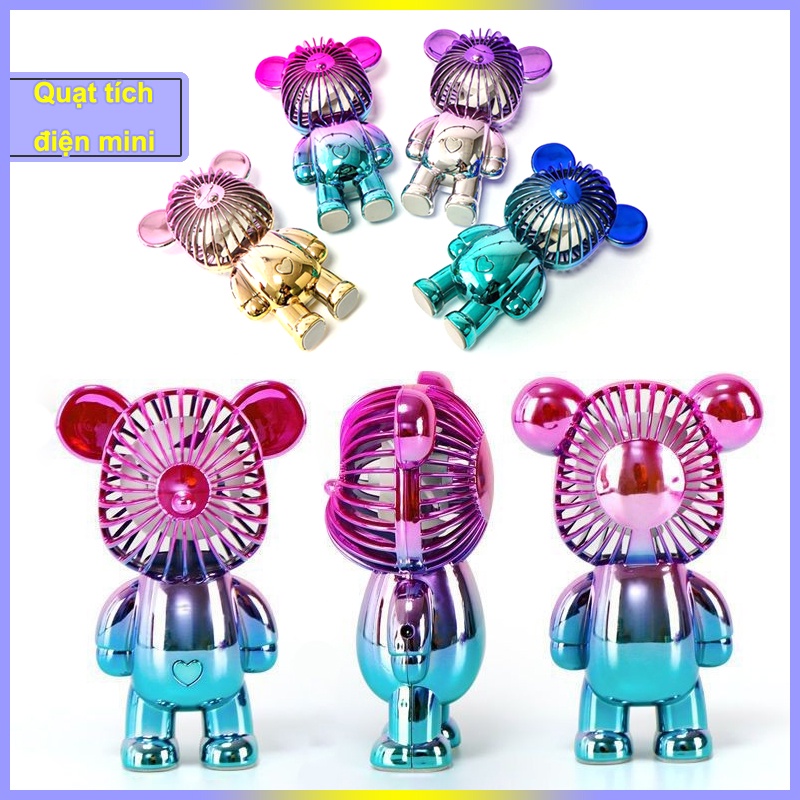 Quạt mini cầm tay hình gấu hoạt hình nhiều màu sạc USB tiện lợi