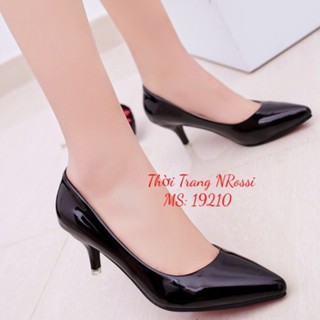 ❤FREESHIP❤ Giày cao gót đen bóng gót nhọn 5cm BIG SIZE 40 41 42 43 44