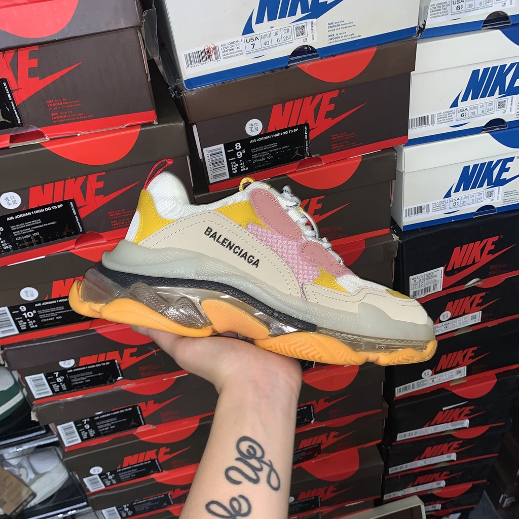 Giày Thể Thao Nam Nữ Giày Sneaker Đế Khí Màu Hồng Vàng