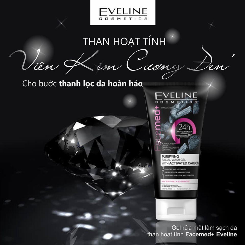 Gel rửa mặt Eveline Facemed+ làm sạch sâu than hoạt tính 150ML