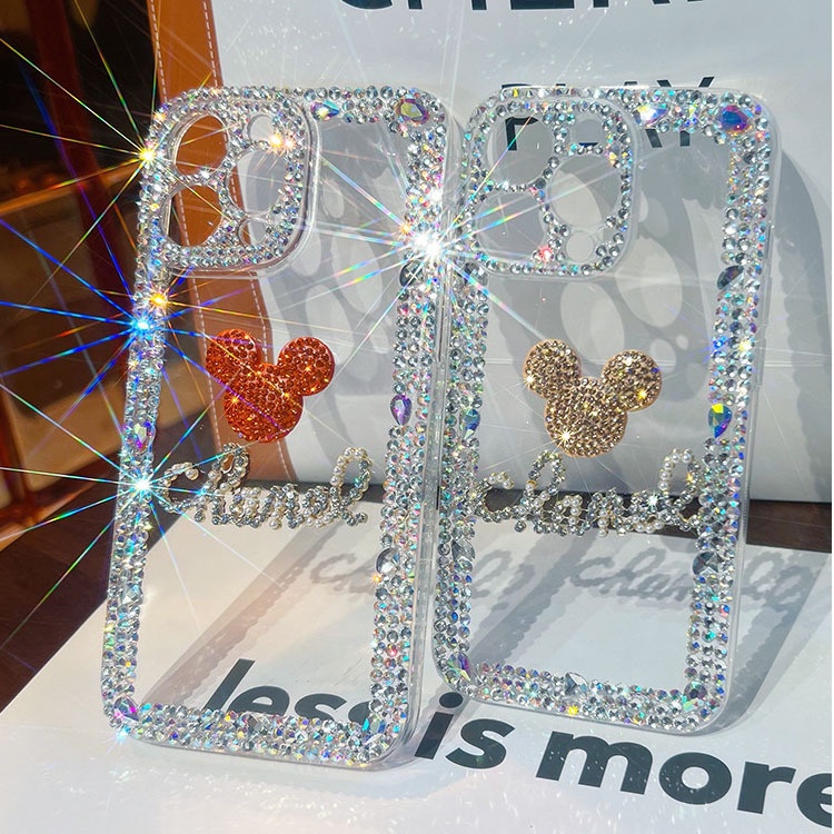 Ốp Điện Thoại Silicon Trong Suốt Đính Đá Hình Chuột Mickey Đáng Yêu For iPhone 15 14 13 12 11 Pro Max Xr X Xs Max 7 8 Plus