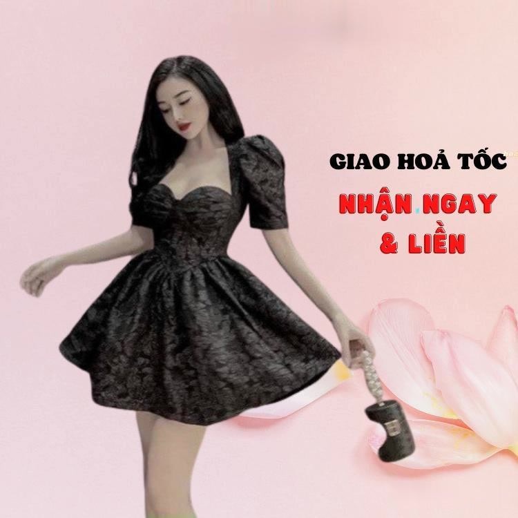 Đầm body xoè tay phồng, váy cúp ngực tiểu thư dáng ngắn màu đen sang chảnh dự tiệc hàn quốc alohashop91